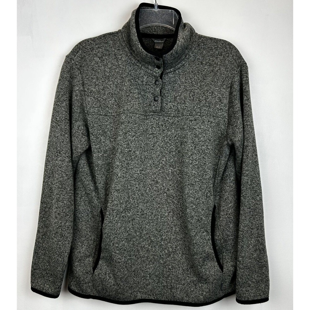 Eddie Bauer Sweatshirt Womens L Pullover 1/4 Snap Gray Heather Fleece Cozy